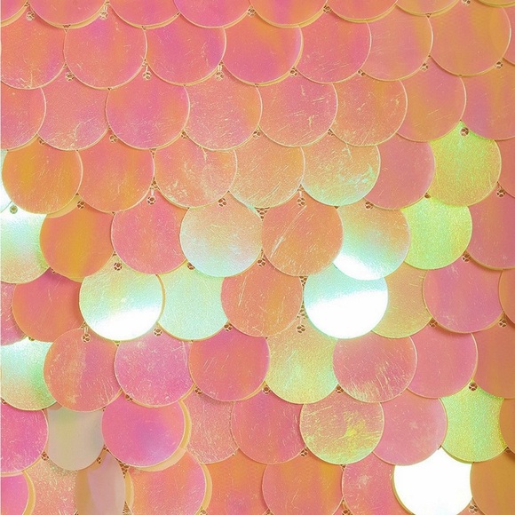 Skies are Blue Peach Silver Sequin Fringe Hem Mini A Line Skirt Disc Party NEW - Picture 2 of 14